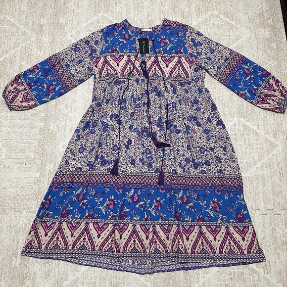 NWT R.Vivimos Long Sleeve Floral Retro V Neck Tassel Bohemian Dresses, XL 16/18 - Picture 5 of 11